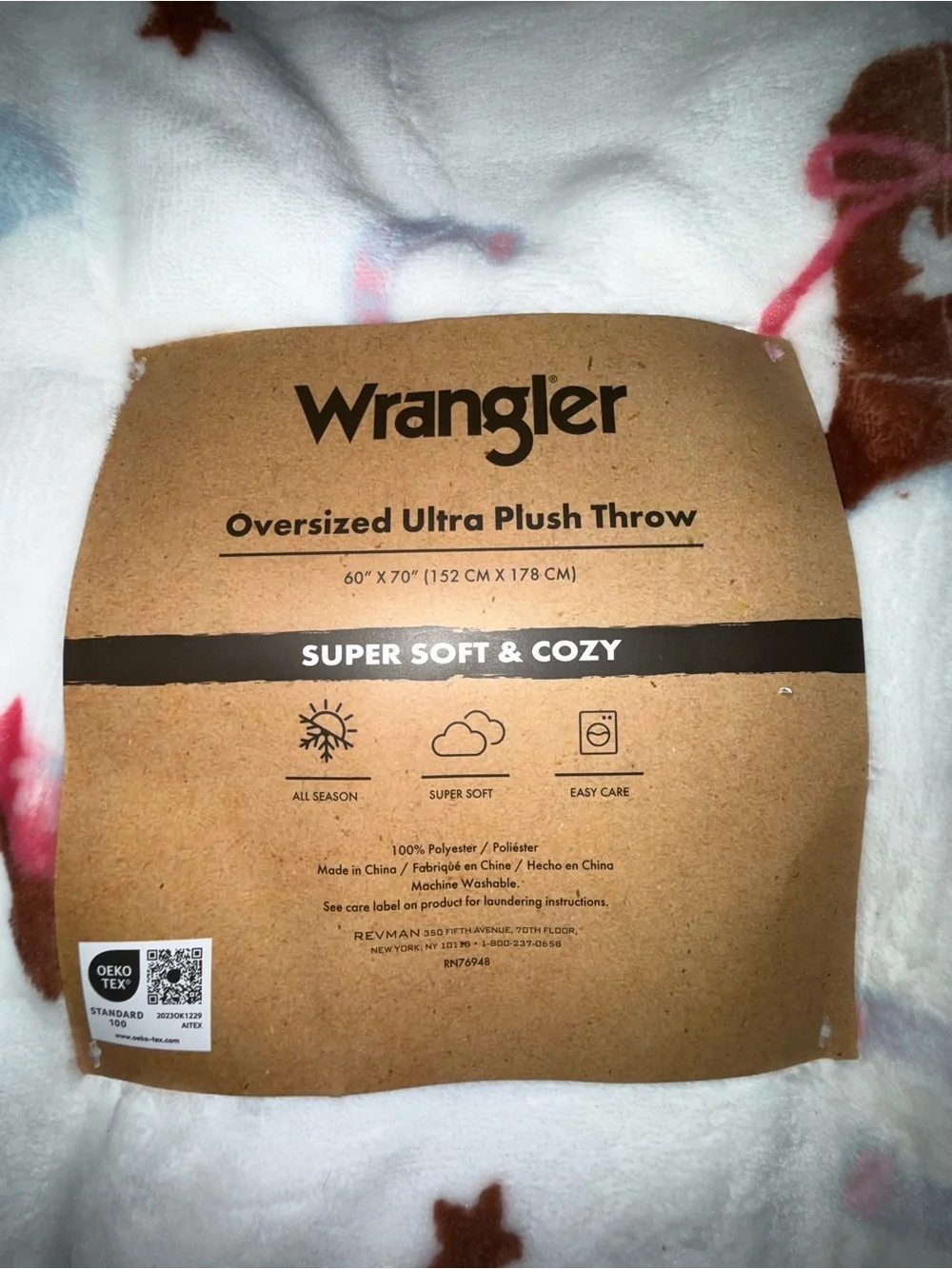 NEW WRANGLER 60x70” OVERSIZED ULTRA PLUSH WHITE & PINK FUN COWBOY BOOTS BLANKET